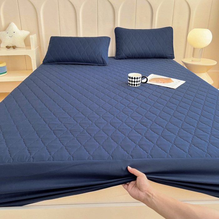 91家纺网 家纺一手货源 找家纺 蝶蔻家纺 2025新款亚马逊外贸跨境亲肤磨毛夹棉涤纶TPU防水床笠虾皮希音Temu爆款 藏青