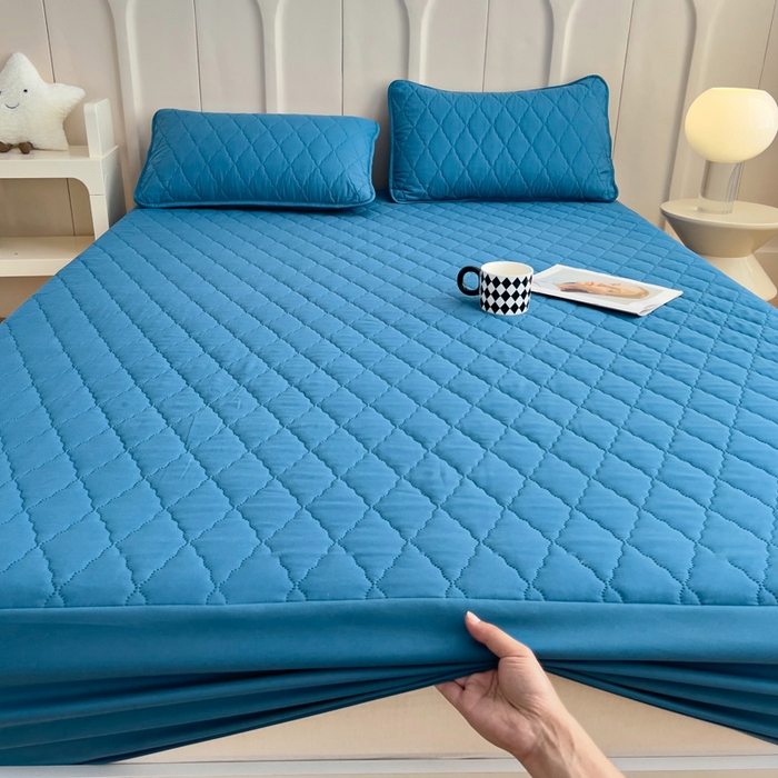 91家纺网 家纺一手货源 找家纺 蝶蔻家纺 2025新款亚马逊外贸跨境亲肤磨毛夹棉涤纶TPU防水床笠虾皮希音Temu爆款 蓝色