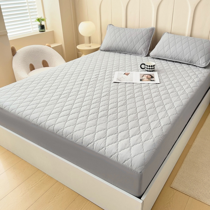 91家纺网 家纺一手货源 找家纺 蝶蔻家纺 2025新款亚马逊外贸跨境亲肤磨毛夹棉涤纶TPU防水床笠虾皮希音Temu爆款 浅灰