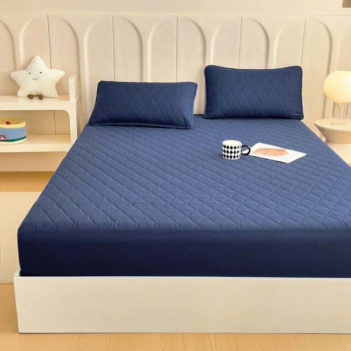 91家纺网 家纺一手货源 找家纺 蝶蔻家纺 2025新款亚马逊外贸跨境亲肤磨毛夹棉涤纶TPU防水床笠虾皮希音Temu爆款 藏青