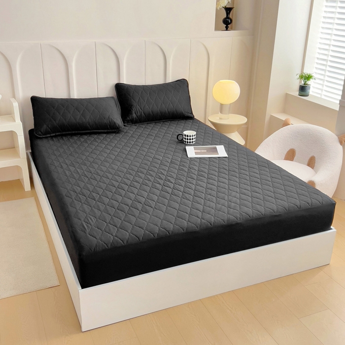 91家纺网 家纺一手货源 找家纺 蝶蔻家纺 2025新款亚马逊外贸跨境亲肤磨毛夹棉涤纶TPU防水床笠虾皮希音Temu爆款 黑色