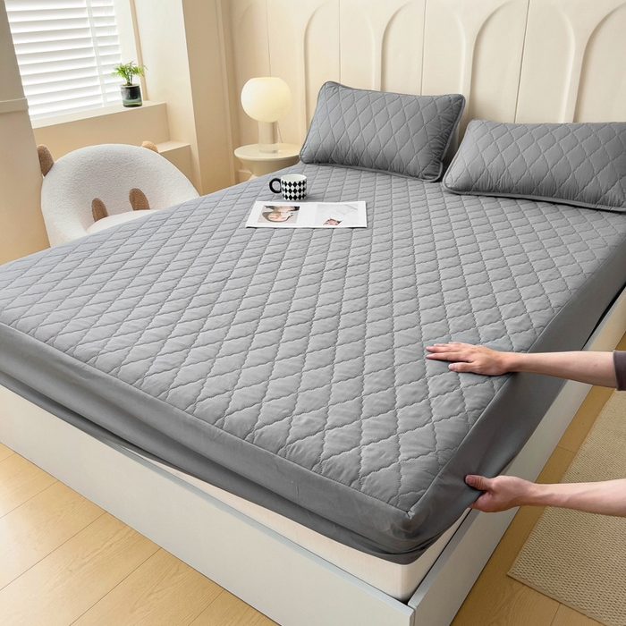 91家纺网 家纺一手货源 找家纺 蝶蔻家纺 2025新款亚马逊外贸跨境亲肤磨毛夹棉涤纶TPU防水床笠虾皮希音Temu爆款 深灰