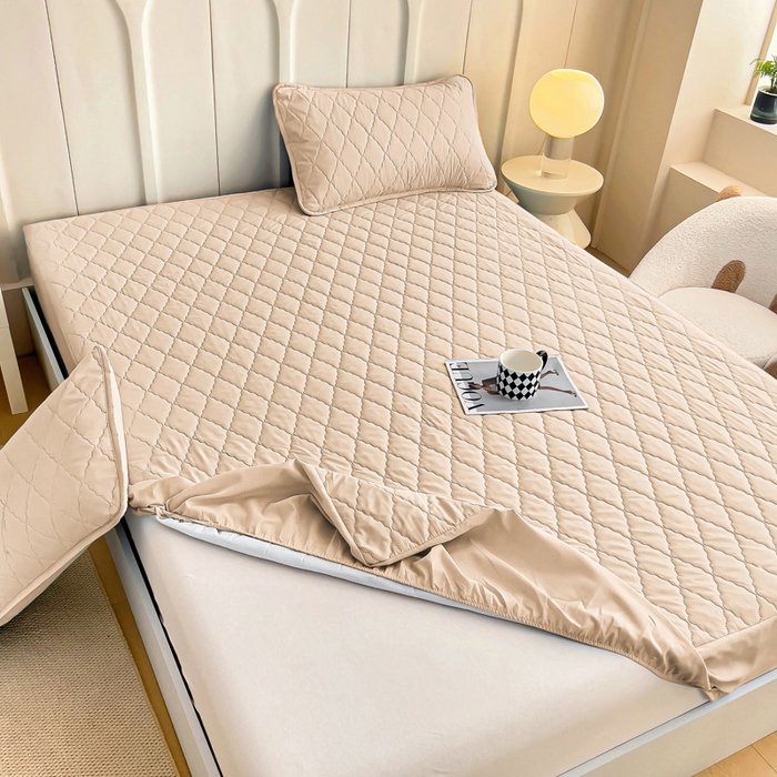 91家纺网 家纺一手货源 找家纺 蝶蔻家纺 2025新款亚马逊外贸跨境亲肤磨毛夹棉涤纶TPU防水床笠虾皮希音Temu爆款 卡其