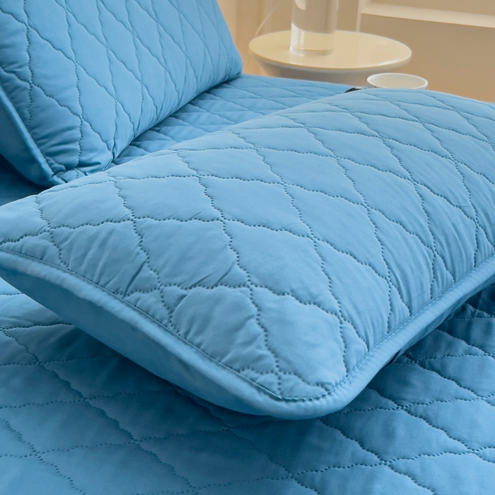 91家纺网 家纺一手货源 找家纺 蝶蔻家纺 2025新款亚马逊外贸跨境亲肤磨毛夹棉涤纶TPU防水床笠虾皮希音Temu爆款 蓝色