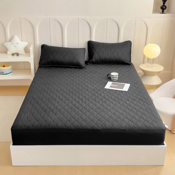 91家纺网 家纺一手货源 找家纺 蝶蔻家纺 2025新款亚马逊外贸跨境亲肤磨毛夹棉涤纶TPU防水床笠虾皮希音Temu爆款 黑色