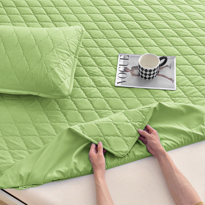 91家纺网 家纺一手货源 找家纺 蝶蔻家纺 2025新款亚马逊外贸跨境亲肤磨毛夹棉涤纶TPU防水床笠虾皮希音Temu爆款 浅绿