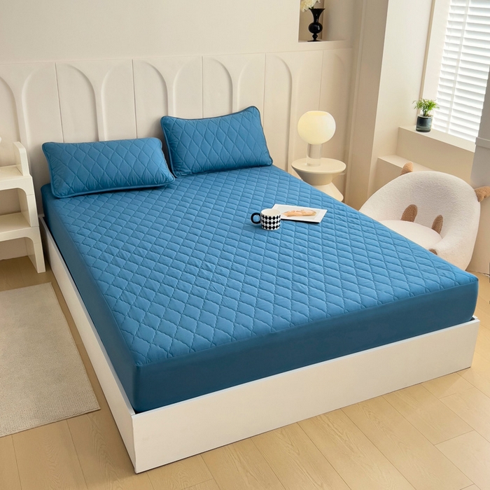 91家纺网 家纺一手货源 找家纺 蝶蔻家纺 2025新款亚马逊外贸跨境亲肤磨毛夹棉涤纶TPU防水床笠虾皮希音Temu爆款 蓝色