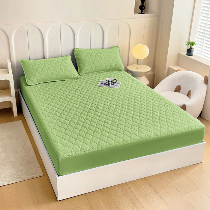 91家纺网 家纺一手货源 找家纺 蝶蔻家纺 2025新款亚马逊外贸跨境亲肤磨毛夹棉涤纶TPU防水床笠虾皮希音Temu爆款 浅绿