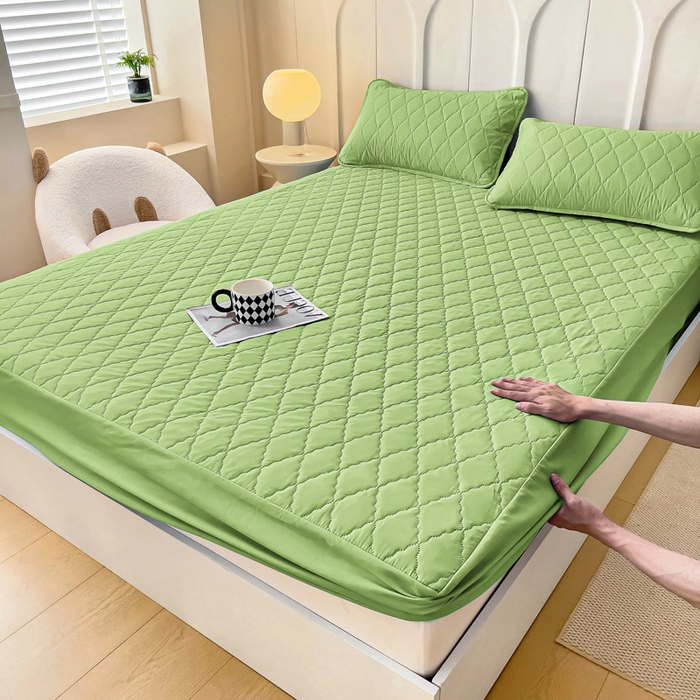 91家纺网 家纺一手货源 找家纺 蝶蔻家纺 2025新款亚马逊外贸跨境亲肤磨毛夹棉涤纶TPU防水床笠虾皮希音Temu爆款 浅绿