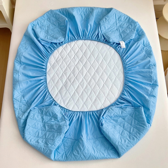 91家纺网 家纺一手货源 找家纺 蝶蔻家纺 2025新款亚马逊外贸跨境亲肤磨毛夹棉涤纶TPU防水床笠虾皮希音Temu爆款 浅蓝