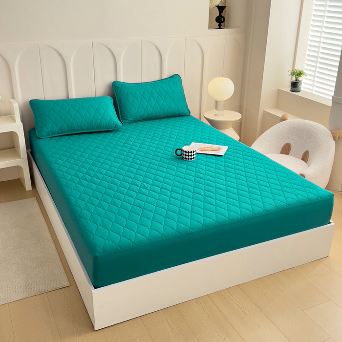 91家纺网 家纺一手货源 找家纺 蝶蔻家纺 2025新款亚马逊外贸跨境亲肤磨毛夹棉涤纶TPU防水床笠虾皮希音Temu爆款 青草绿