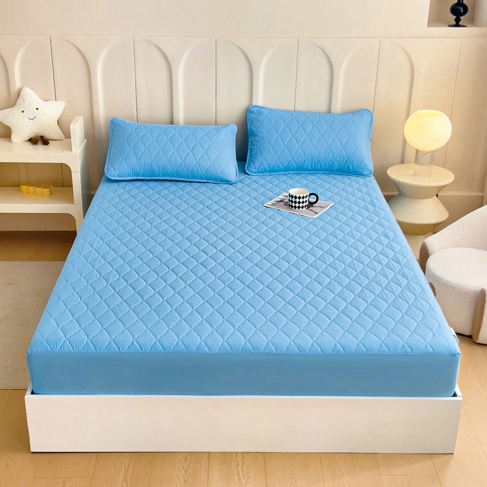 91家纺网 家纺一手货源 找家纺 蝶蔻家纺 2025新款亚马逊外贸跨境亲肤磨毛夹棉涤纶TPU防水床笠虾皮希音Temu爆款 浅蓝