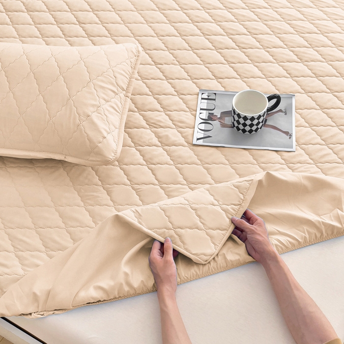 91家纺网 家纺一手货源 找家纺 蝶蔻家纺 2025新款亚马逊外贸跨境亲肤磨毛夹棉涤纶TPU防水床笠虾皮希音Temu爆款 卡其