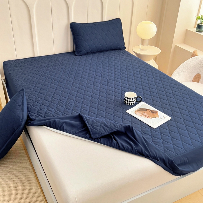 91家纺网 家纺一手货源 找家纺 蝶蔻家纺 2025新款亚马逊外贸跨境亲肤磨毛夹棉涤纶TPU防水床笠虾皮希音Temu爆款 藏青