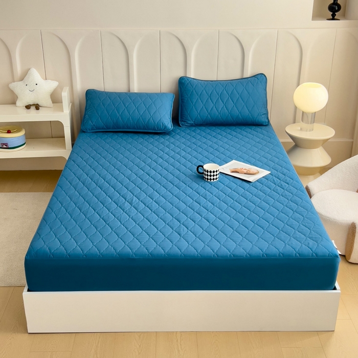 91家纺网 家纺一手货源 找家纺 蝶蔻家纺 2025新款亚马逊外贸跨境亲肤磨毛夹棉涤纶TPU防水床笠虾皮希音Temu爆款 蓝色