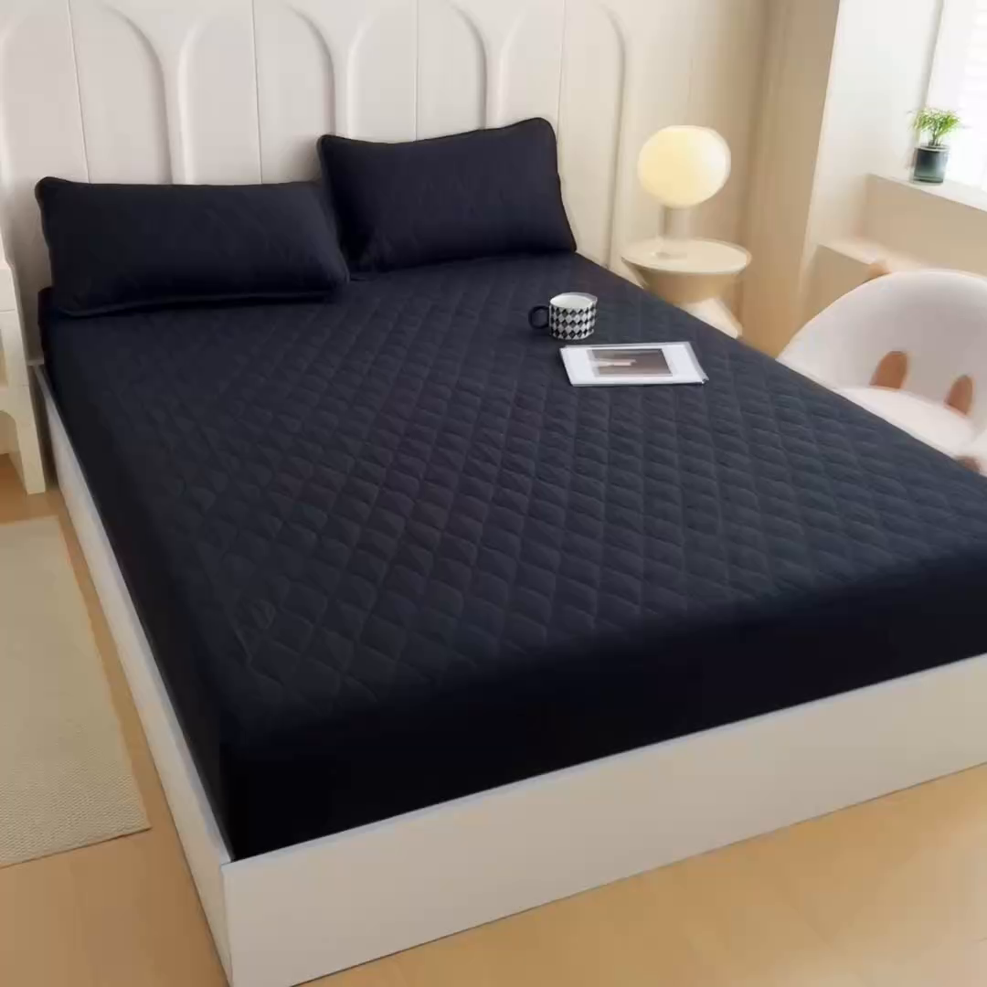 91家纺网 家纺一手货源 找家纺 蝶蔻家纺 2025新款亚马逊外贸跨境亲肤磨毛夹棉涤纶TPU防水床笠虾皮希音Temu爆款 黑色