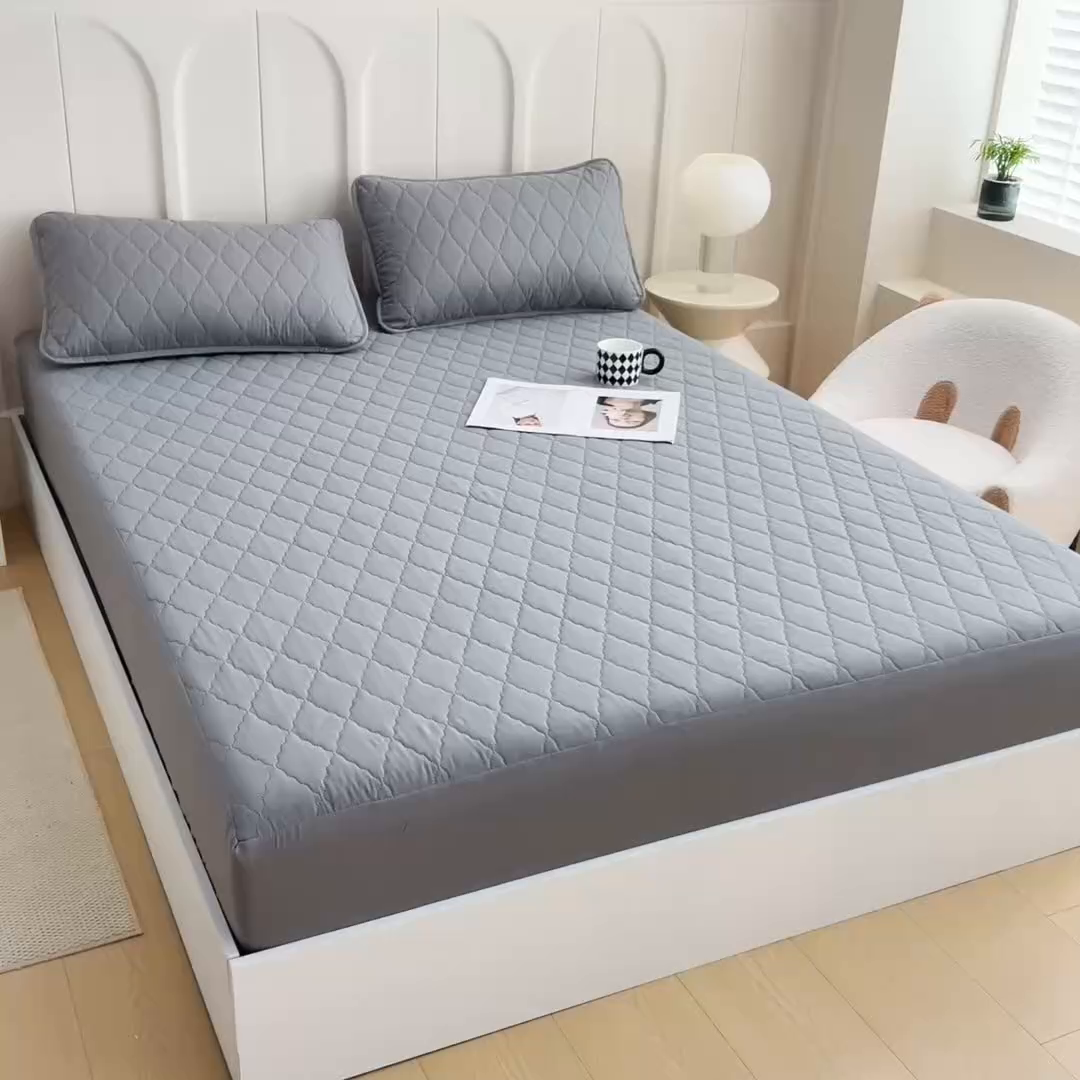 91家纺网 家纺一手货源 找家纺 蝶蔻家纺 2025新款亚马逊外贸跨境亲肤磨毛夹棉涤纶TPU防水床笠虾皮希音Temu爆款 深灰