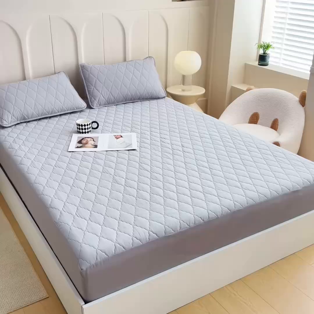 91家纺网 家纺一手货源 找家纺 蝶蔻家纺 2025新款亚马逊外贸跨境亲肤磨毛夹棉涤纶TPU防水床笠虾皮希音Temu爆款 浅灰