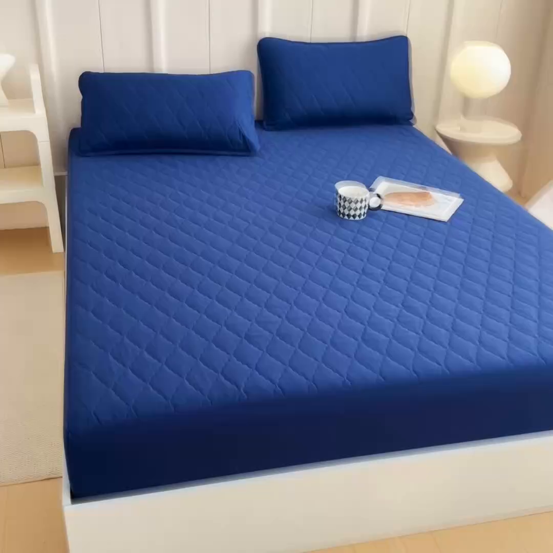 91家纺网 家纺一手货源 找家纺 蝶蔻家纺 2025新款亚马逊外贸跨境亲肤磨毛夹棉涤纶TPU防水床笠虾皮希音Temu爆款 藏青