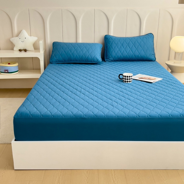 91家纺网 家纺一手货源 找家纺 蝶蔻家纺 2025新款亚马逊外贸跨境亲肤磨毛夹棉涤纶TPU防水床笠虾皮希音Temu爆款 蓝色