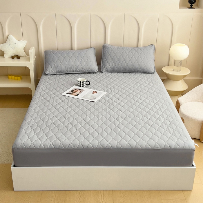 91家纺网 家纺一手货源 找家纺 蝶蔻家纺 2025新款亚马逊外贸跨境亲肤磨毛夹棉涤纶TPU防水床笠虾皮希音Temu爆款 浅灰