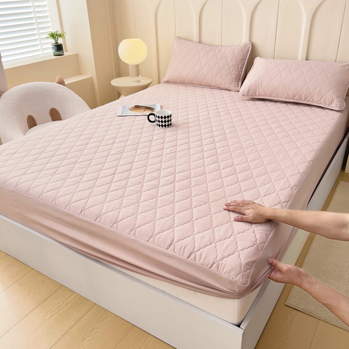 91家纺网 家纺一手货源 找家纺 蝶蔻家纺 2025新款亚马逊外贸跨境亲肤磨毛夹棉涤纶TPU防水床笠虾皮希音Temu爆款 豆粉