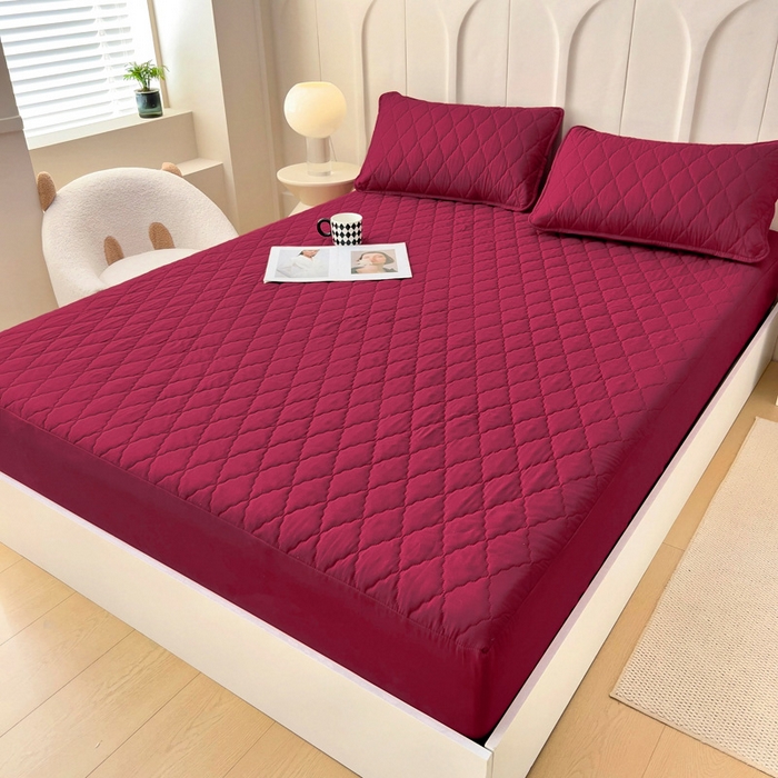 91家纺网 家纺一手货源 找家纺 蝶蔻家纺 2025新款亚马逊外贸跨境亲肤磨毛夹棉涤纶TPU防水床笠虾皮希音Temu爆款 酒红