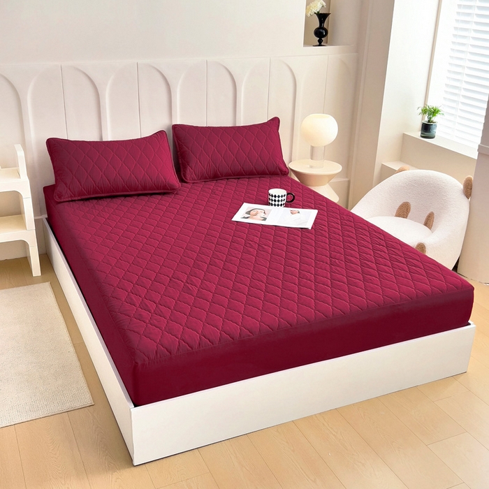 91家纺网 家纺一手货源 找家纺 蝶蔻家纺 2025新款亚马逊外贸跨境亲肤磨毛夹棉涤纶TPU防水床笠虾皮希音Temu爆款 酒红