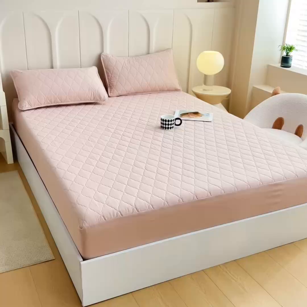 91家纺网 家纺一手货源 找家纺 蝶蔻家纺 2025新款亚马逊外贸跨境亲肤磨毛夹棉涤纶TPU防水床笠虾皮希音Temu爆款 豆粉