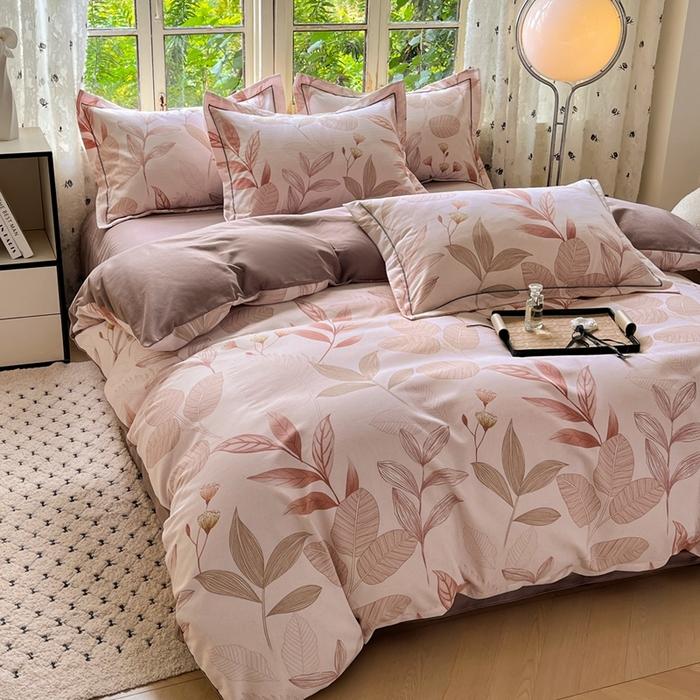 91家纺网 家纺一手货源 找家纺 2025新款全棉磨毛印花单品被套相思叶-咖