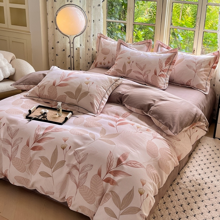 91家纺网 家纺一手货源 找家纺 2025新款全棉磨毛印花单品被套相思叶-咖