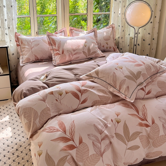 91家纺网 家纺一手货源 找家纺 2025新款全棉磨毛印花单品被套相思叶-咖