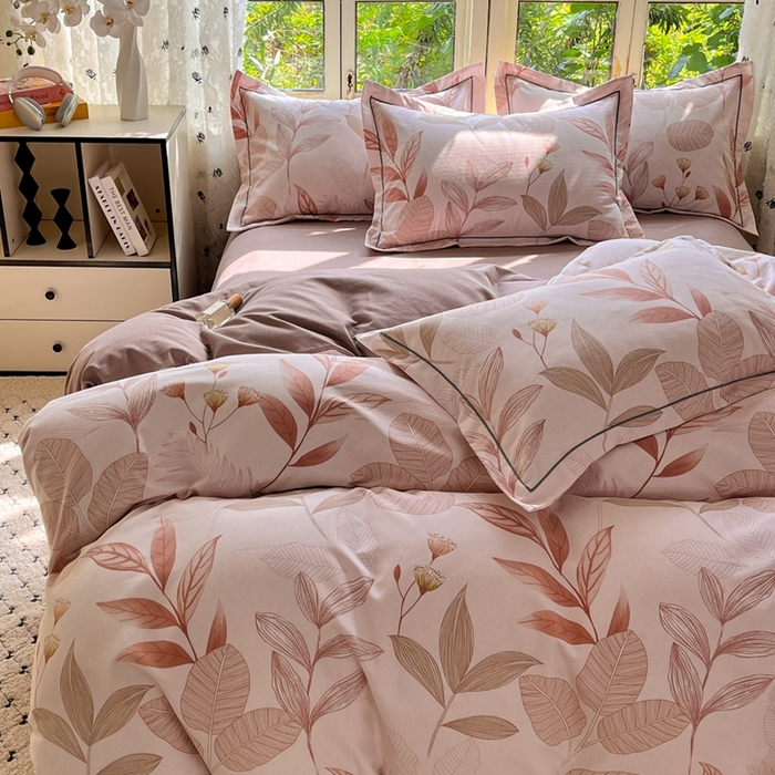 91家纺网 家纺一手货源 找家纺 2025新款全棉磨毛印花单品被套相思叶-咖