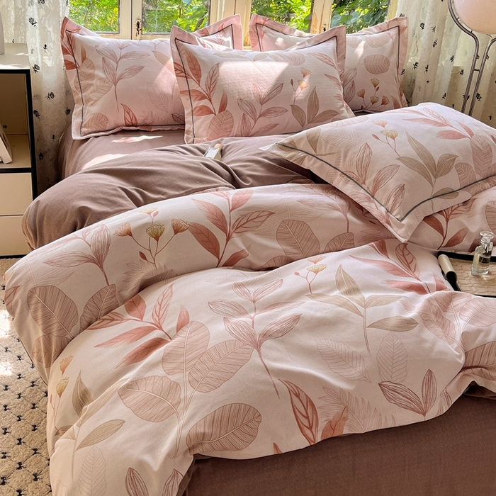 91家纺网 家纺一手货源 找家纺 2025新款全棉磨毛印花单品被套相思叶-咖