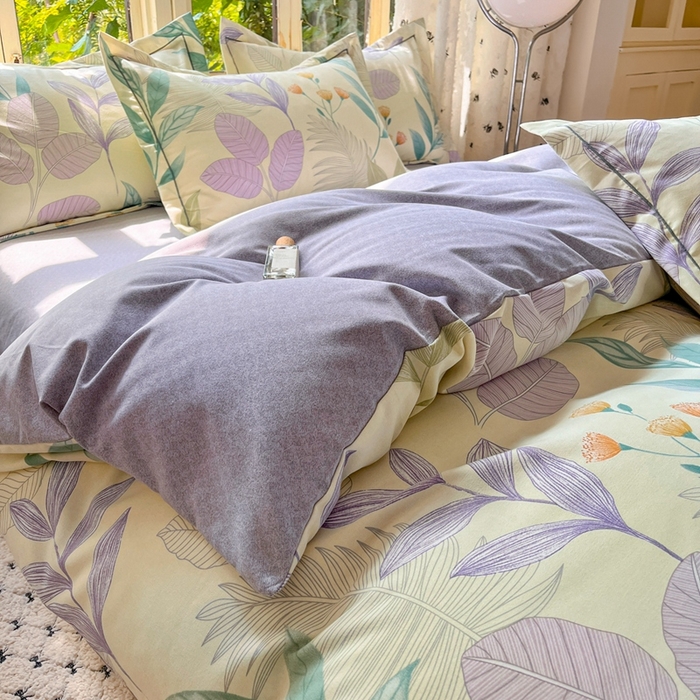 2025新款全棉磨毛印花单品被套相思叶-绿