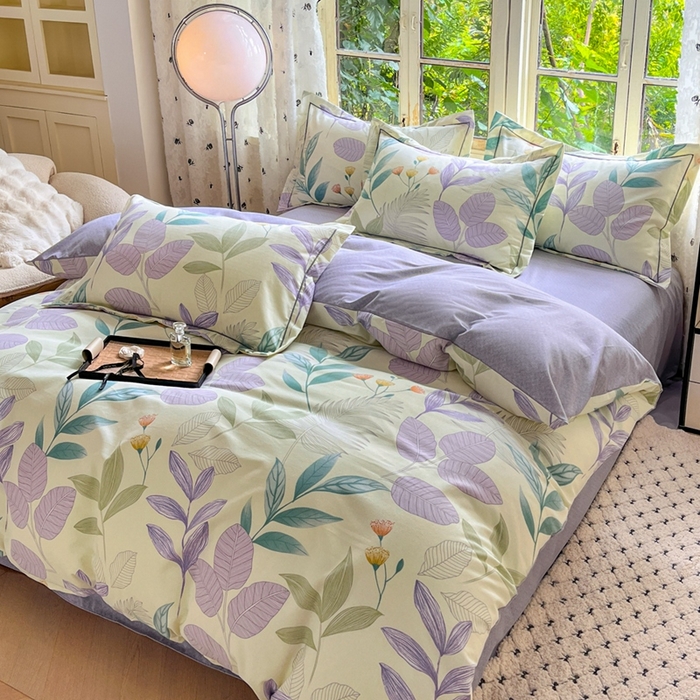 91家纺网 家纺一手货源 找家纺 2025新款全棉磨毛印花单品被套相思叶-绿