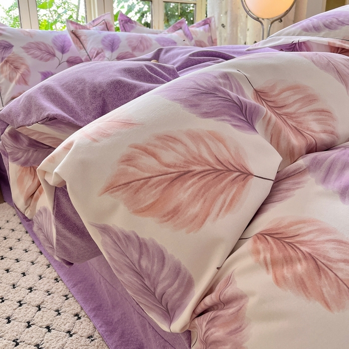 91家纺网 家纺一手货源 找家纺 2025新款全棉磨毛印花单品被套叶初开-粉