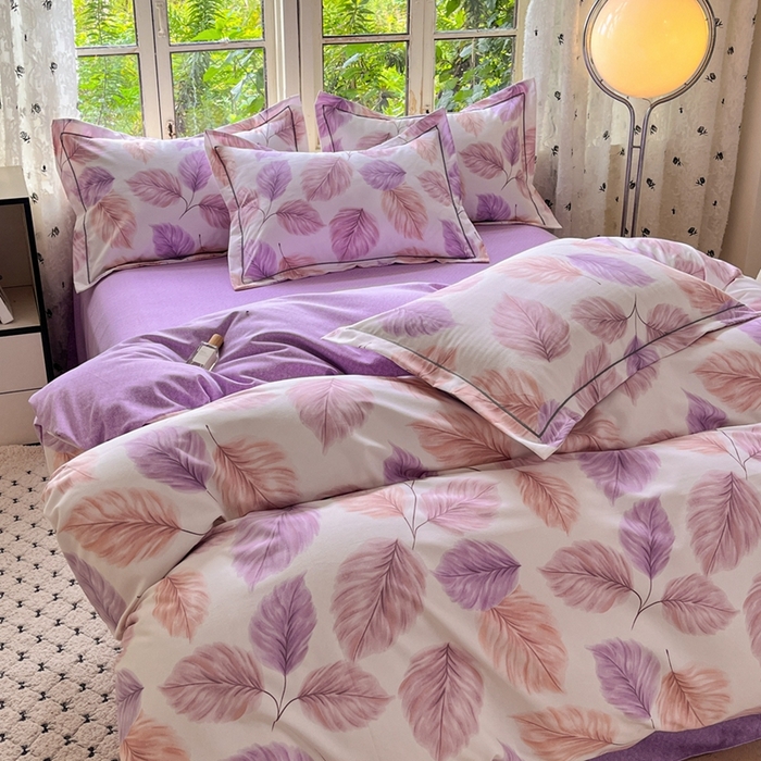 91家纺网 家纺一手货源 找家纺 2025新款全棉磨毛印花单品被套叶初开-粉