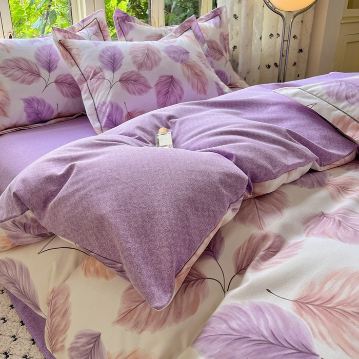 2025新款全棉磨毛印花单品被套叶初开-粉