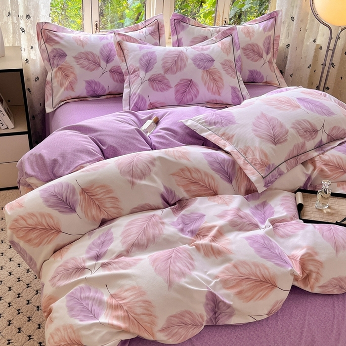 91家纺网 家纺一手货源 找家纺 2025新款全棉磨毛印花单品被套叶初开-粉