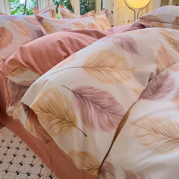 91家纺网 家纺一手货源 找家纺 2025新款全棉磨毛印花单品被套叶初开-桔