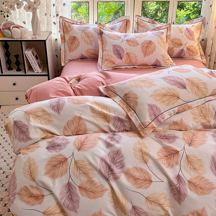 91家纺网 家纺一手货源 找家纺 2025新款全棉磨毛印花单品被套叶初开-桔