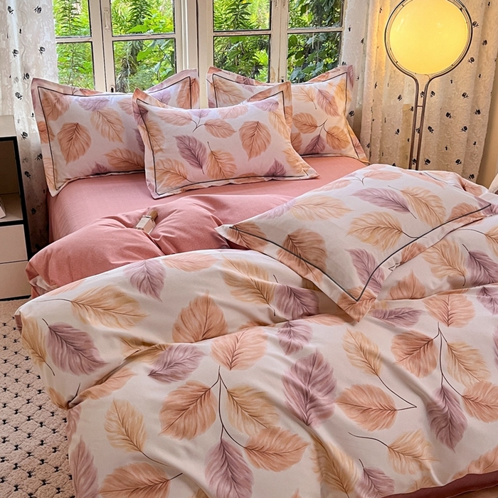 91家纺网 家纺一手货源 找家纺 2025新款全棉磨毛印花单品被套叶初开-桔