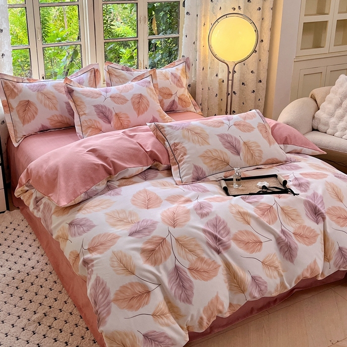 91家纺网 家纺一手货源 找家纺 2025新款全棉磨毛印花单品被套叶初开-桔