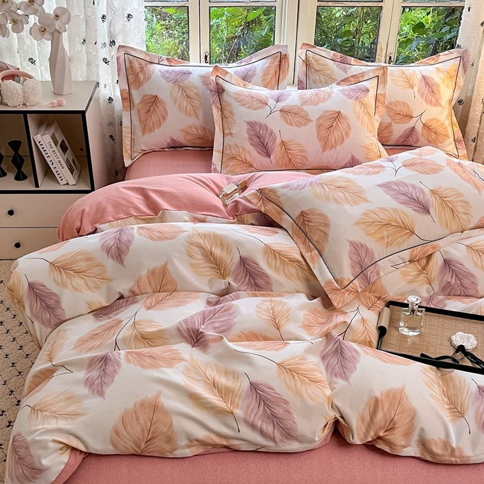 91家纺网 家纺一手货源 找家纺 2025新款全棉磨毛印花单品被套叶初开-桔