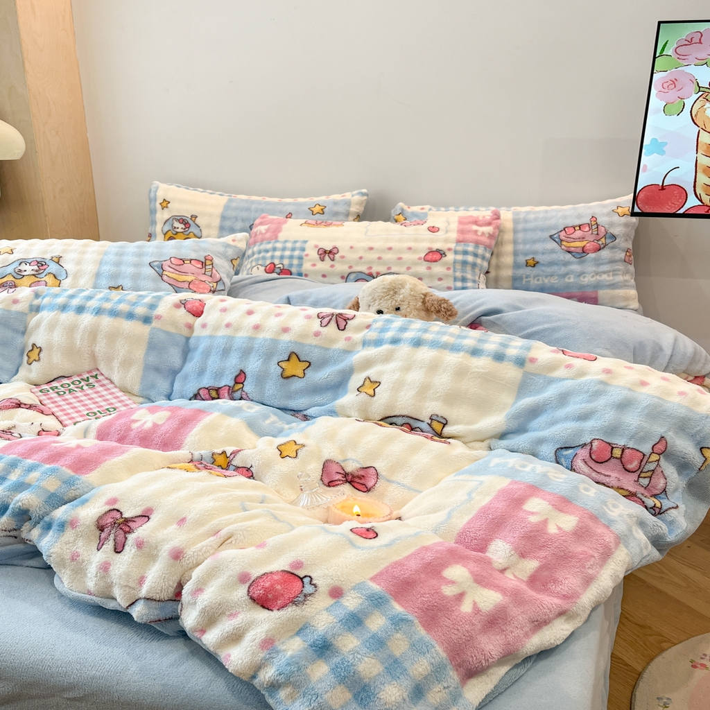 91家纺网 家纺一手货源 找家纺 金梦拉 2025直播爆款牛奶绒泡泡绒印花四件套 甜心小猫