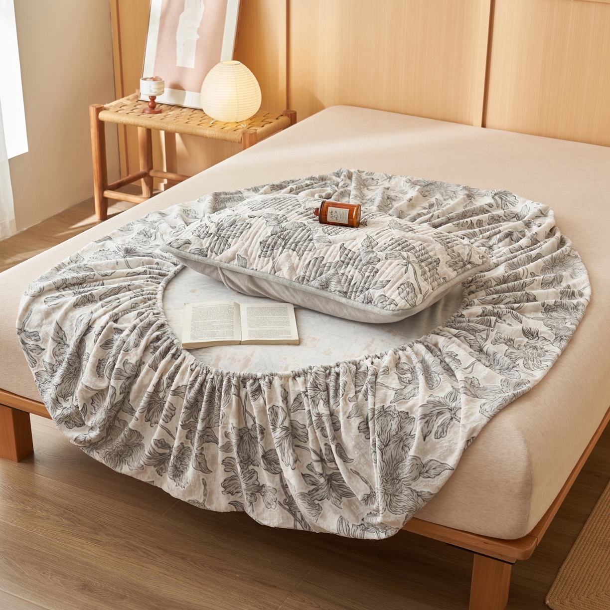 91家纺网 家纺一手货源 找家纺 （总）爱乐家纺 2025新款烂花牛奶绒床笠系列