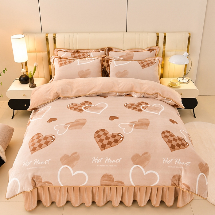 91家纺网 家纺一手货源 找家纺 （总）绘萱2025新品爆款8斤包边印花牛奶绒四件套床裙款法莱绒金貂貂狐