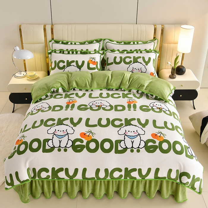 91家纺网 家纺一手货源 找家纺 （总）绘萱2025新品爆款8斤包边印花牛奶绒四件套床裙款法莱绒金貂貂狐