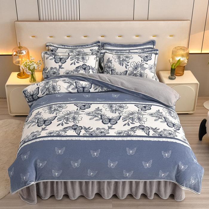 91家纺网 家纺一手货源 找家纺 （总）绘萱2025新品爆款8斤包边印花牛奶绒四件套床裙款法莱绒金貂貂狐